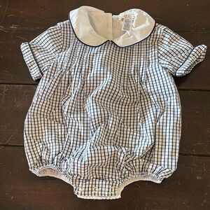 Checkered Baby Romper with Peter Pan Collar